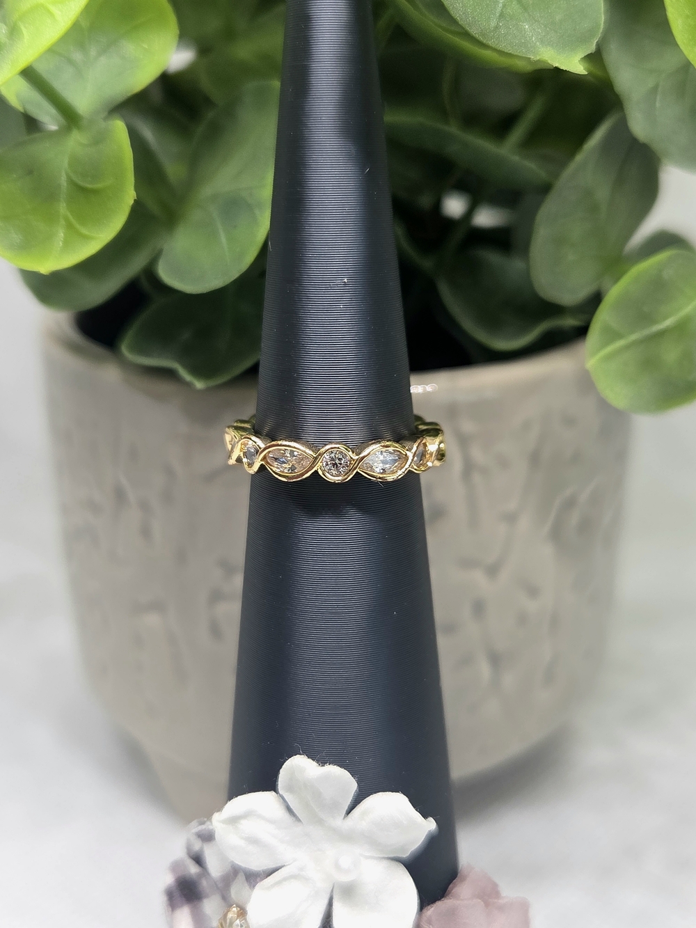 Gold Diamond CZ Marquise Eternity Band